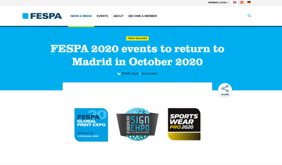 FESPA 2020 events to return to Madrid in October 2020